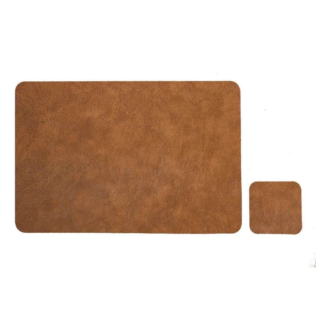 1/6/10sets Square Cowhide Pattern Faux Leather Placemats and Coaster Set,Heat Resistant Non-Slip Kitchen Dining PU Table Mats