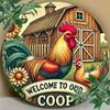 Vintage Metal Tin Sign Chicken Wall Decor for Bar Pub Kitchen Farmhouse Round Plaque