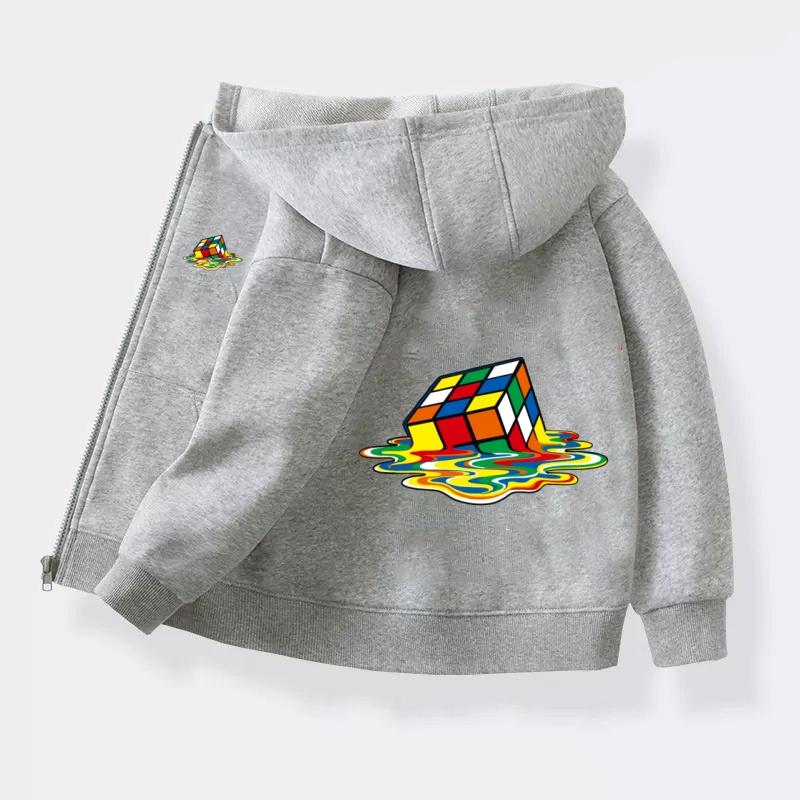 Children's New Brand Outerwear Magic Cube Fun Jacket Boys and Girls Autumn Polyester Hoodies Black Pink Coat