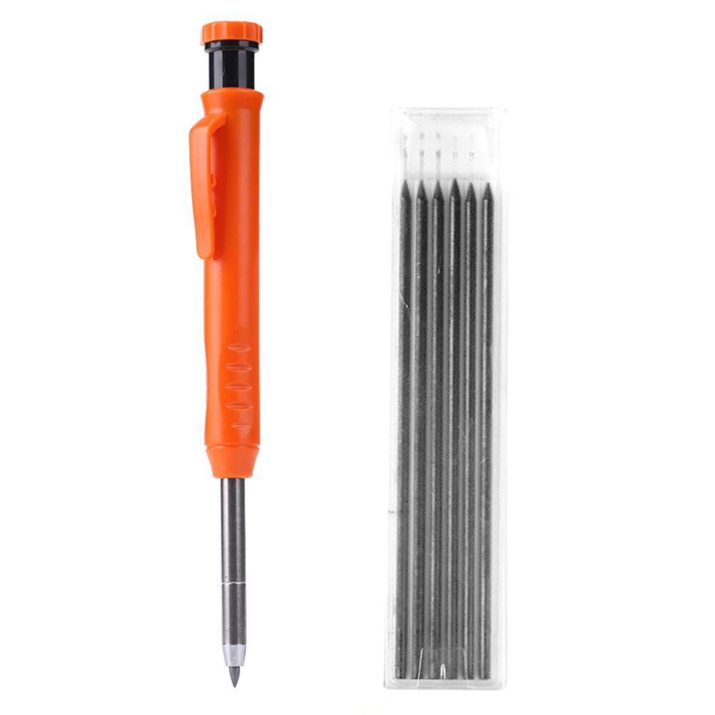 Solid Carpenter Pencil with Refill Lead and Built-in Sharpener for Deep Hole Mechanical Pencil Scribing Marking Woodworking Tool