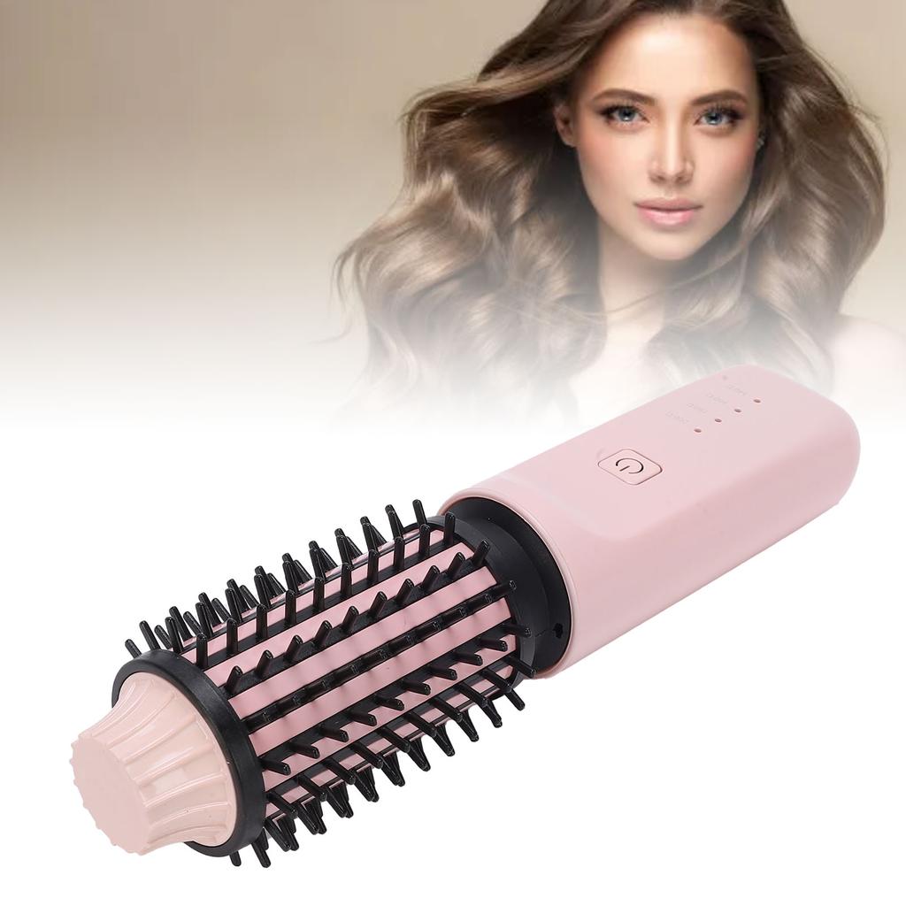 Cordless Hair Curling Iron Brush Portable Anti Scald Heated Round Thermal Brush for All Hair Type Pink