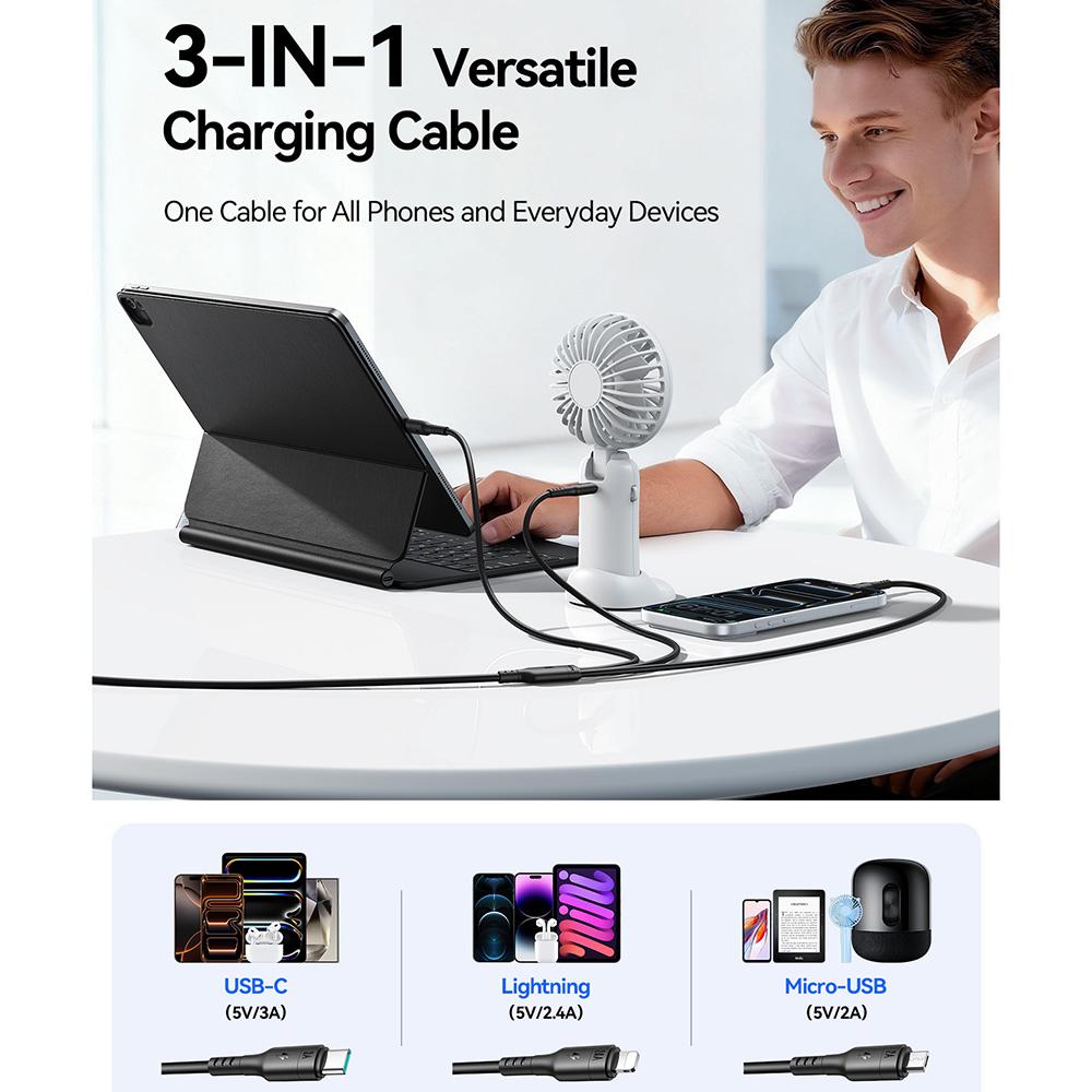 JOYROOM S-A61 3 in 1 Charging Cable USB-A to Type-C/iP/Micro USB 3.5A 1.2m Fast Charging Cord