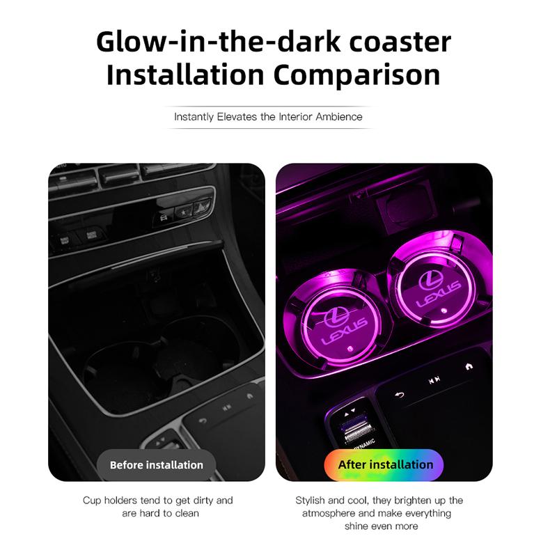 hbsh4 7 Colors Car LED Luminous Water Cup Pads Coaster Mats/Car keychain For Lexus RX 300 IS 250 300 GX 400 460 UX 200 NX LX GS ES LBX