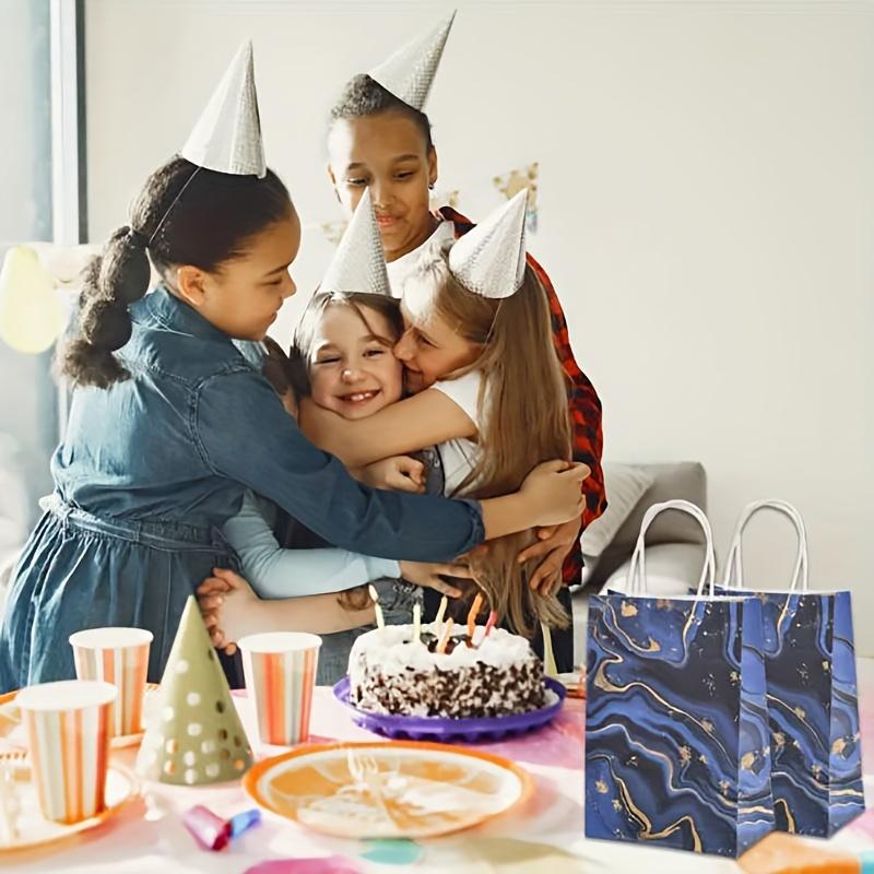 10 paper bags with handles, blue purple quicksand marble party gift bags, kraft paper candy bags, suitable for wedding and birthday party gift bags.