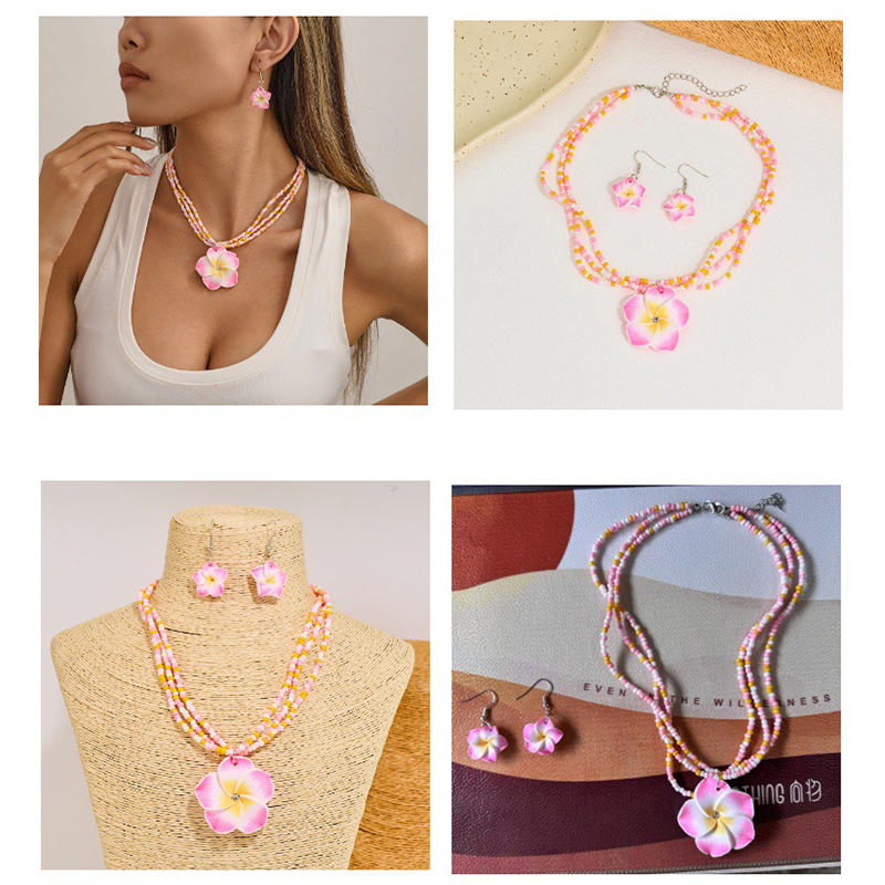 Elegant Colourful Flower Floral Set Earrings Necklace Sweet Braided Necklace Fashion Jewelry