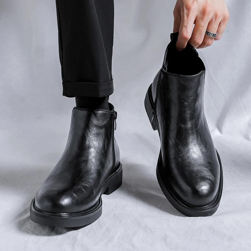 Męskie Skórzane Buty Codzienne wsuwane Buty Biznesowe Męskie Botki Chelsea Marka Projektant Włoskie Eleganckie Codzienne Biznesowe Botki na Kostkę