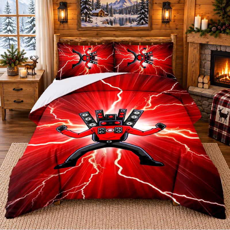 Skibidi Toilet Pattern Bedding 3Pcs Set Bed Sheet And Pillowcases For Indoor Bedroom