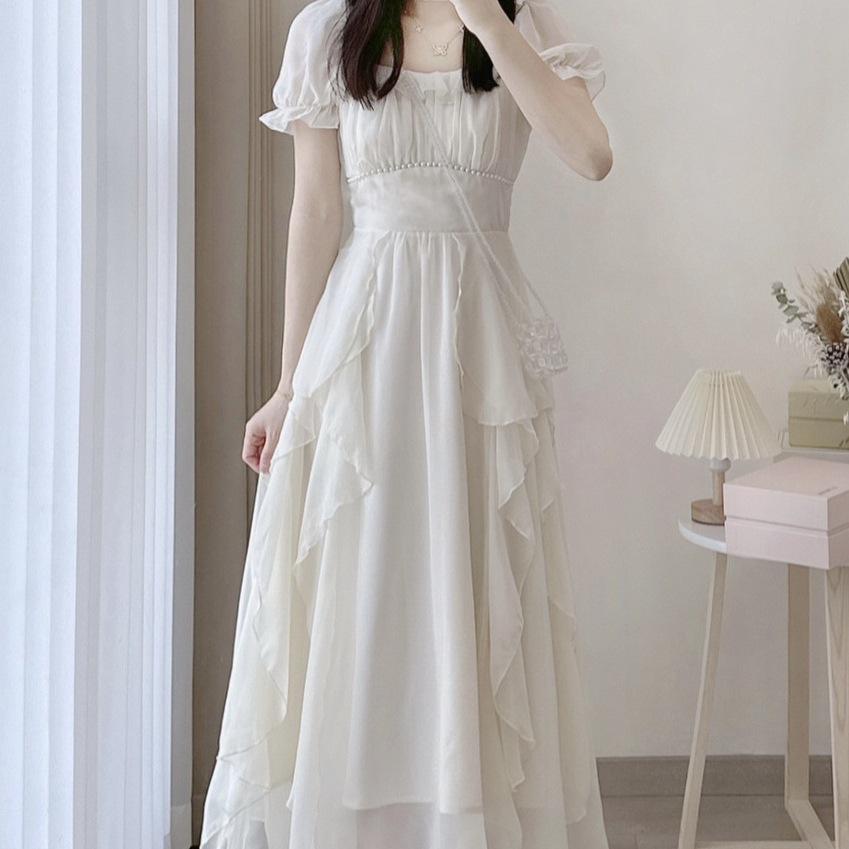 Damen Sommer 2026 Französisches Weißes Feenprinzessinnenkleid