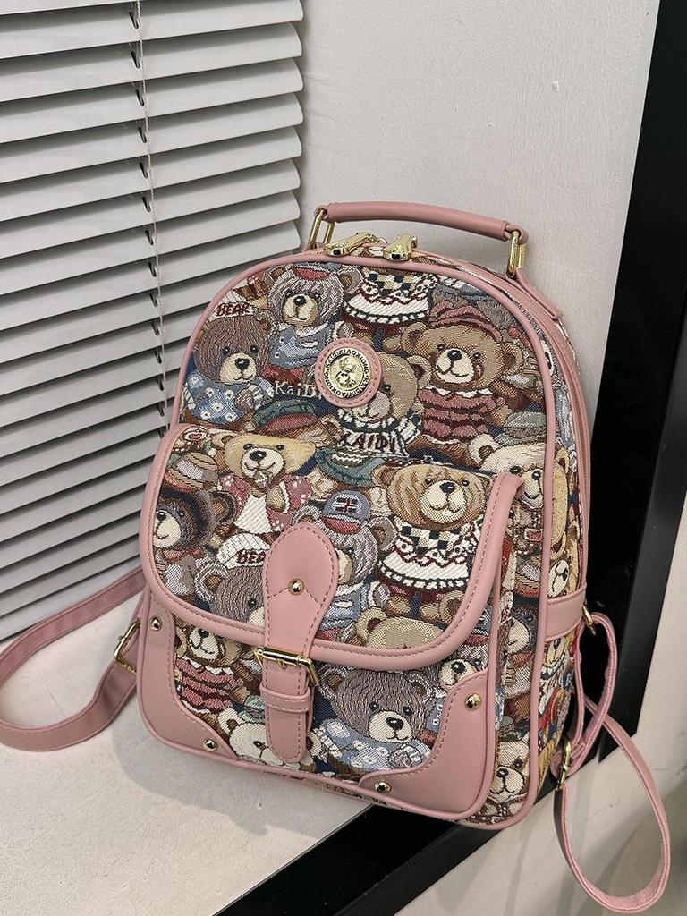 Hello Kitty Women's Cute Bear Backpack - 2025 Street Fashion Cartoon Style
