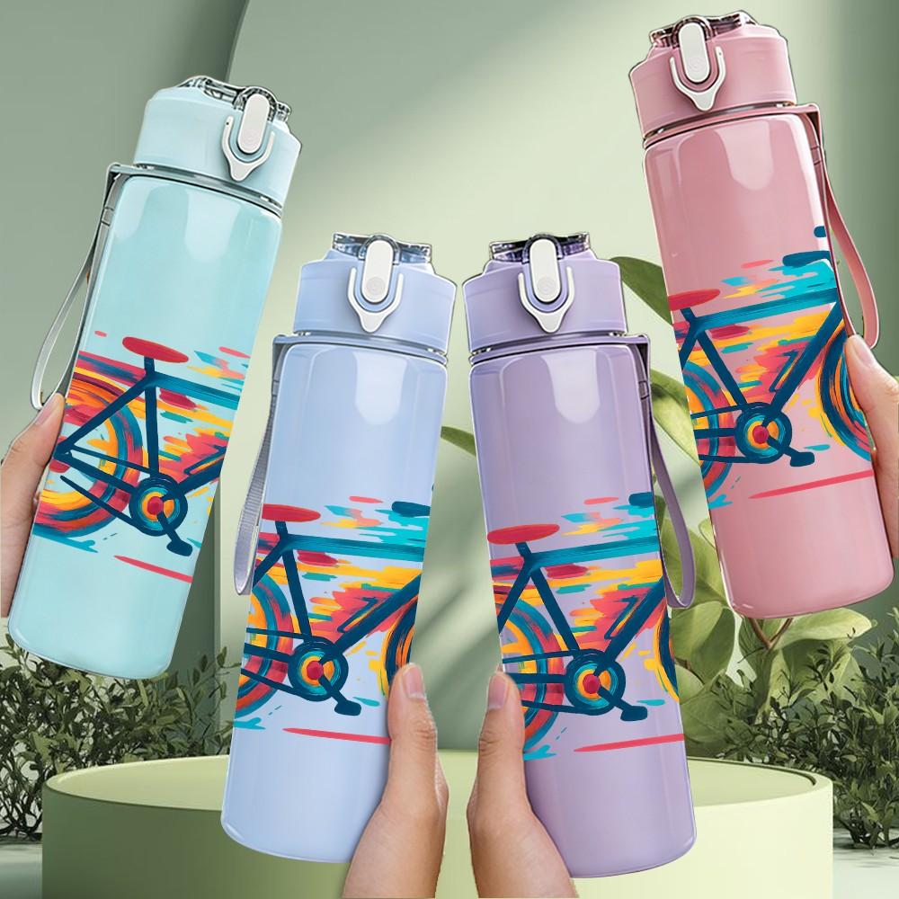 1PC Graffiti Rainbow Bicycle Art 750ml Color Plastic Sports Water Bottle Leakproof Flip Straw Lid Suitable for Sports Office Home Use