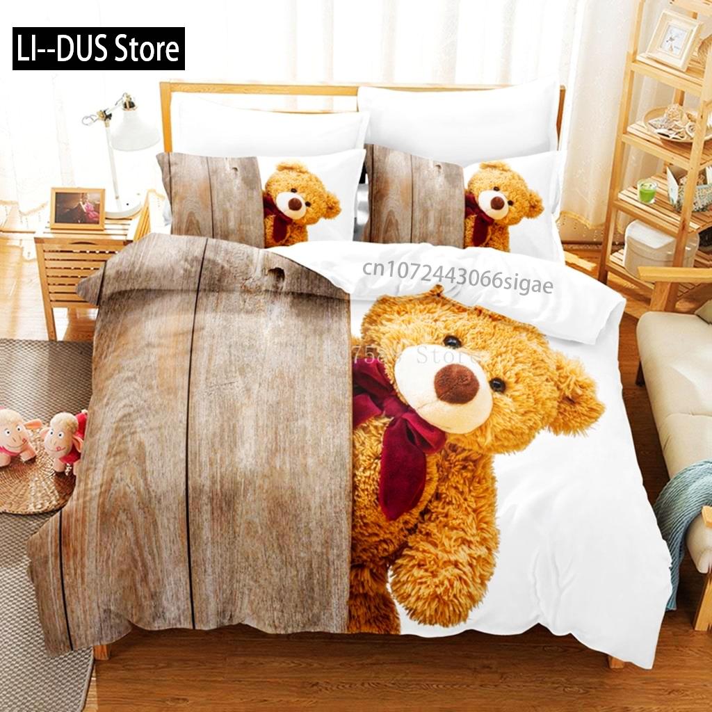 Duvet Cover 3D Printed Cute Teddy Bear Bedding Set And Pillowcase Cartoon Quilt Cover Home Teen Boy Girl Gift Bedroom Decor