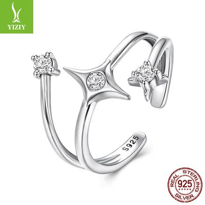 S925 Sterling Silver Starry Open Ring, Personalized Niche High-End Double-Layer Star Ring