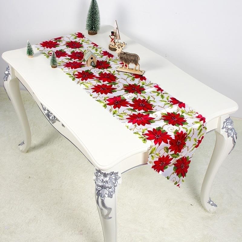 Christmas Decor Tablecloth Printed Embroidered Christmas 35*180cm Table Runners Table Flag for Home New Year Decoration