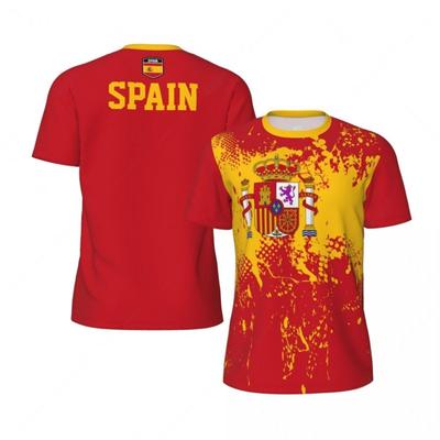 Camisetas de Fútbol Bandera de España para Hombre Moda Verano Emblema Nacional Impresión 3D Camiseta Casual Secado Rápido Transpirable Camisetas
