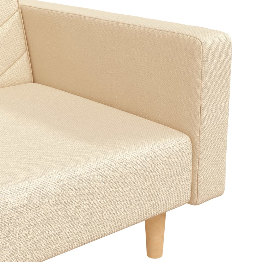 2 Seater Sleeper Sofa with 2 Cushions Cream Fabric