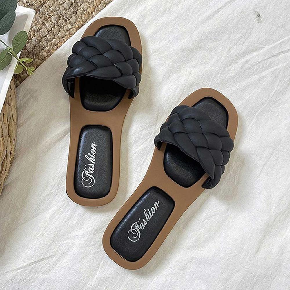 

Sandals 2024 Women Open Toe Sandals Walking Solid Color Women Shoes Woven Beach Female Slippers Holiday Slipper Chaussure Femme 36