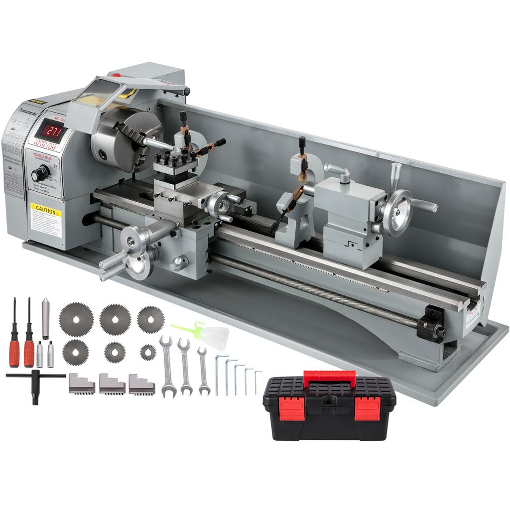 VEVOR 1100W Mini Metal Lathe 220MMx750MM Variable-Speed Metal Lathe RPM Metal Milling Machine Digital Milling Metal Lathe with 3-Jaw Chuck