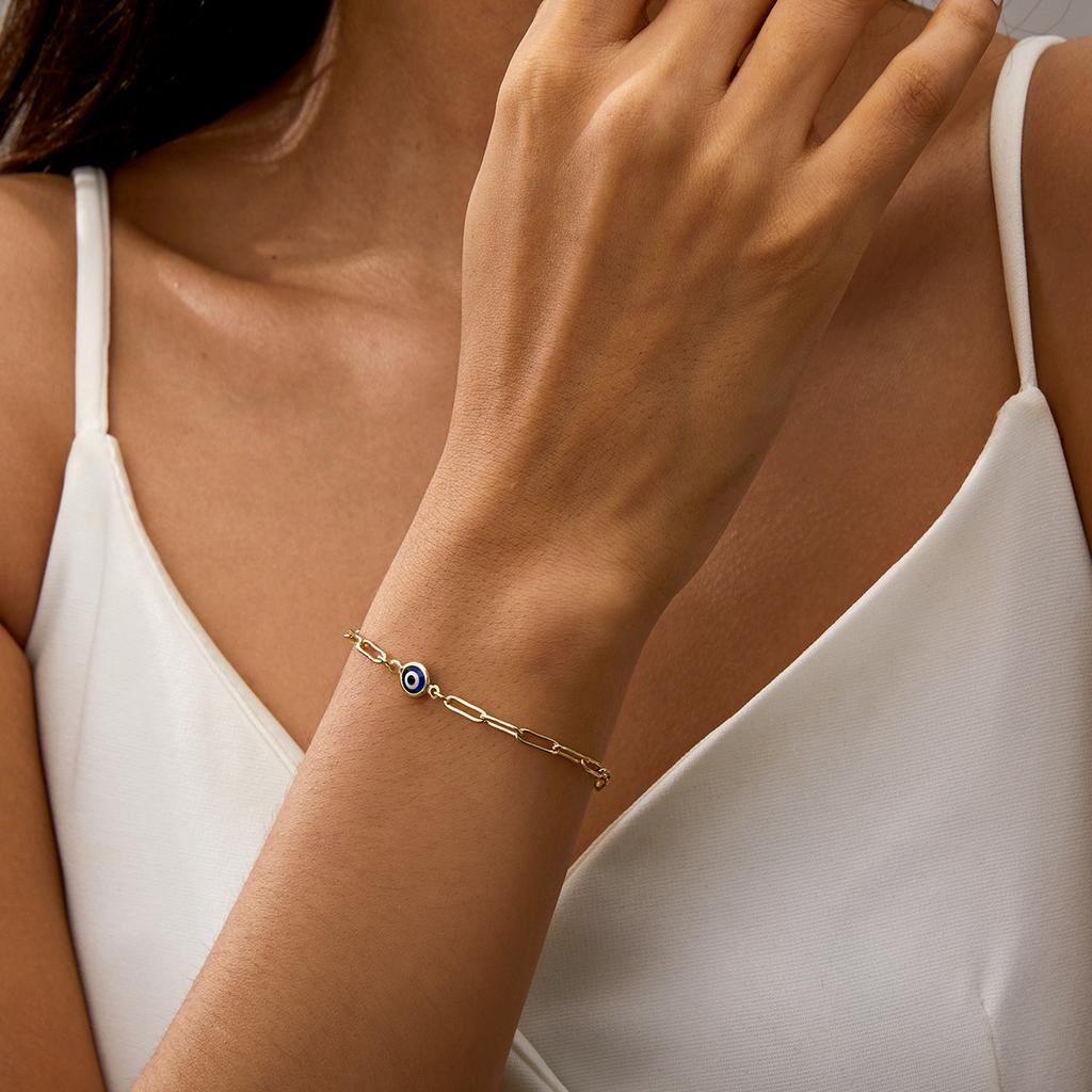 Handmade Stainless Steel Turkish Evil Eye Gold Color Bracelet Chain For Women Men Good Luck Fashion Jewelry Party Gift