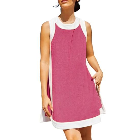 Two Piece Set for Women Summer Boho Color Block Outfits Sleeveless Crewneck Side Slit Mini Dress Casual Lounge Short Sets