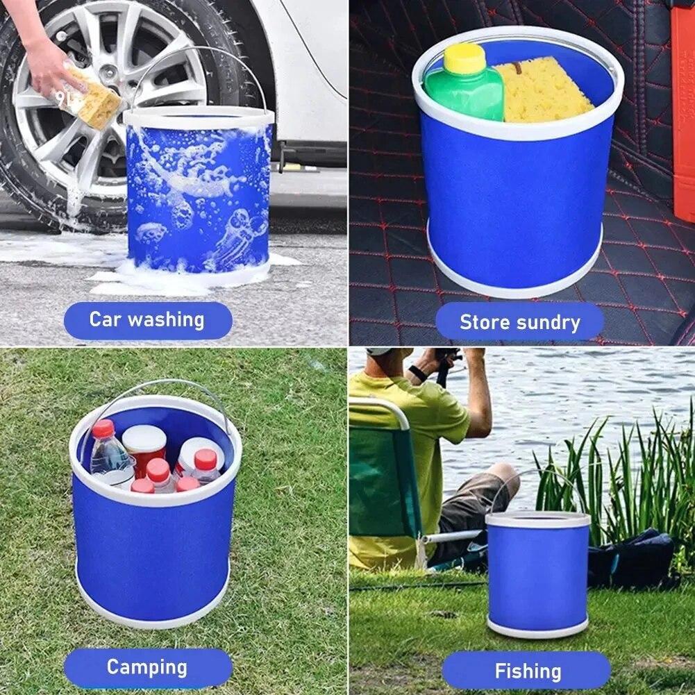Portable Folding Bucket 9L 11L 13L for Outdoor Fishing Car Wash Camping Hiking Cleaning Tool Durable Lightweight