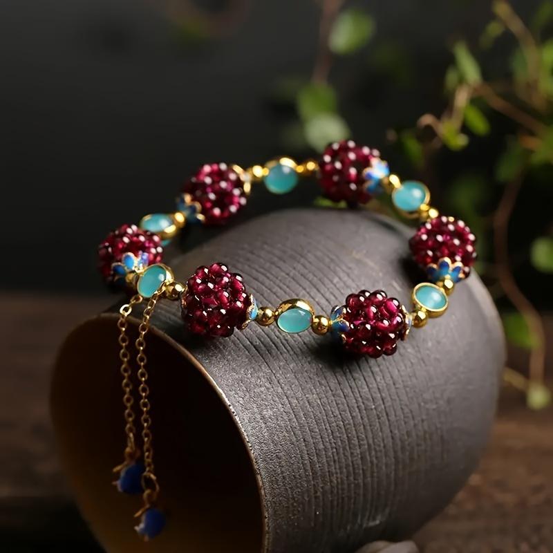 Multi-Layered Vintage Boho Beaded Daily Gift Bracelet, Grape Cluster Design Charm Chain, Women Party Jewelry Gift