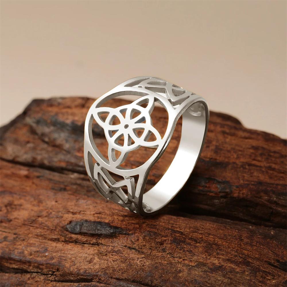 Witch Knot Rings Stainless Steel Celtic Protection Jewelry for Women Men Couple Wicca Amulet