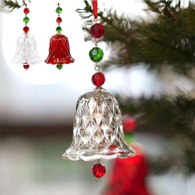 Crystal Wind Holiday Christmas Tree Decorations Ornaments Bell Red Transparent Glass Pendant Chimes Window