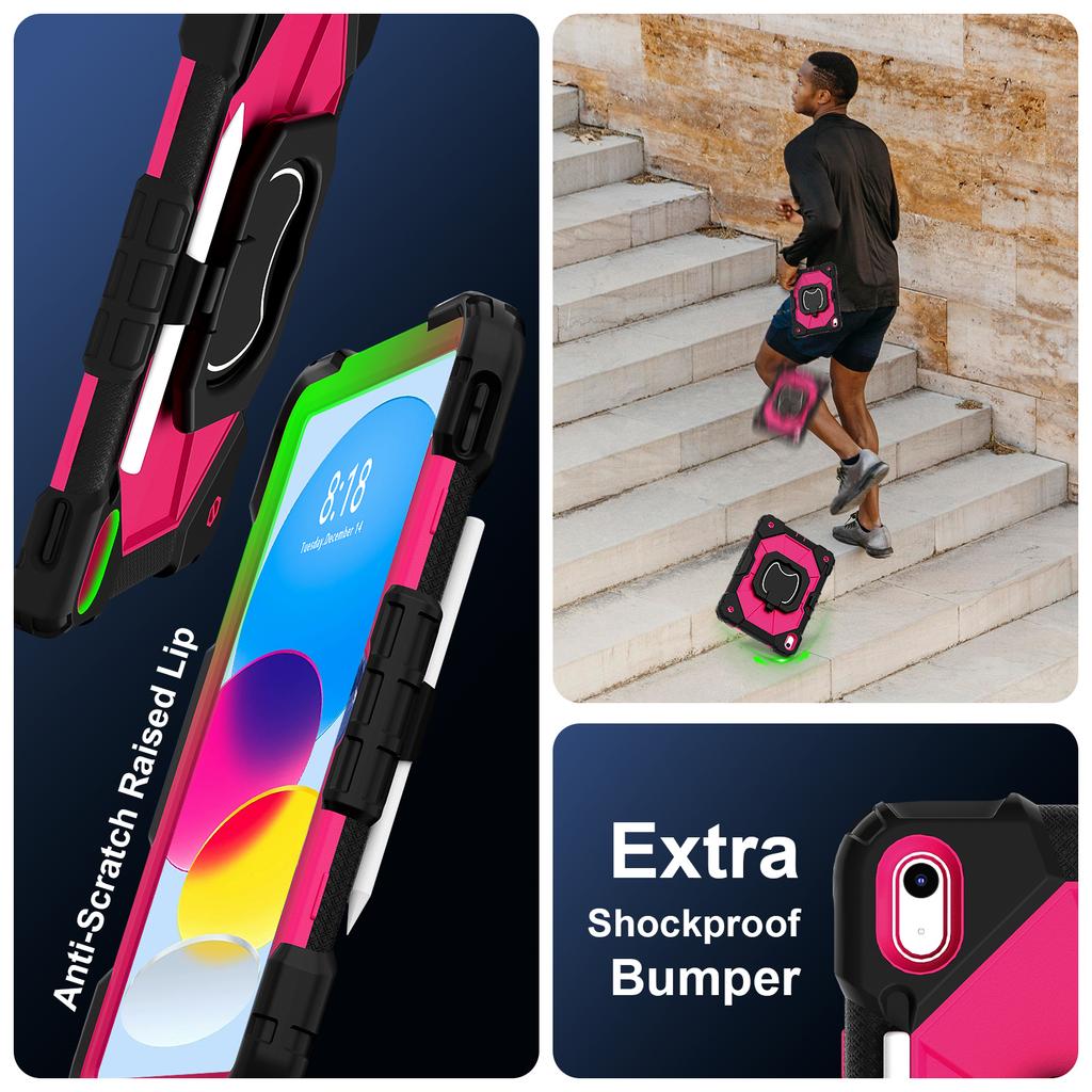 Heavy Duty Case for iPad 11th 11 Inch 10th 10.9" Silicone + PC Shockproof 360° Rotating Stand Tablet Cover with Shoulder Straps