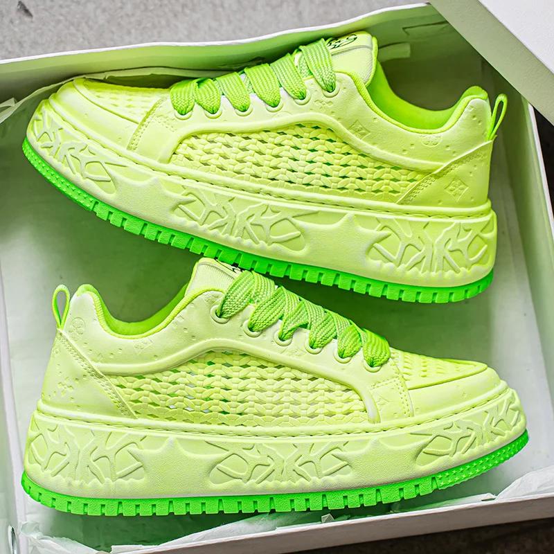 Green Tall Thick Soled Men's Sneakers Fashion Personality Simple and Versatile Youth Casual Shoes Comfortable Durable Sports