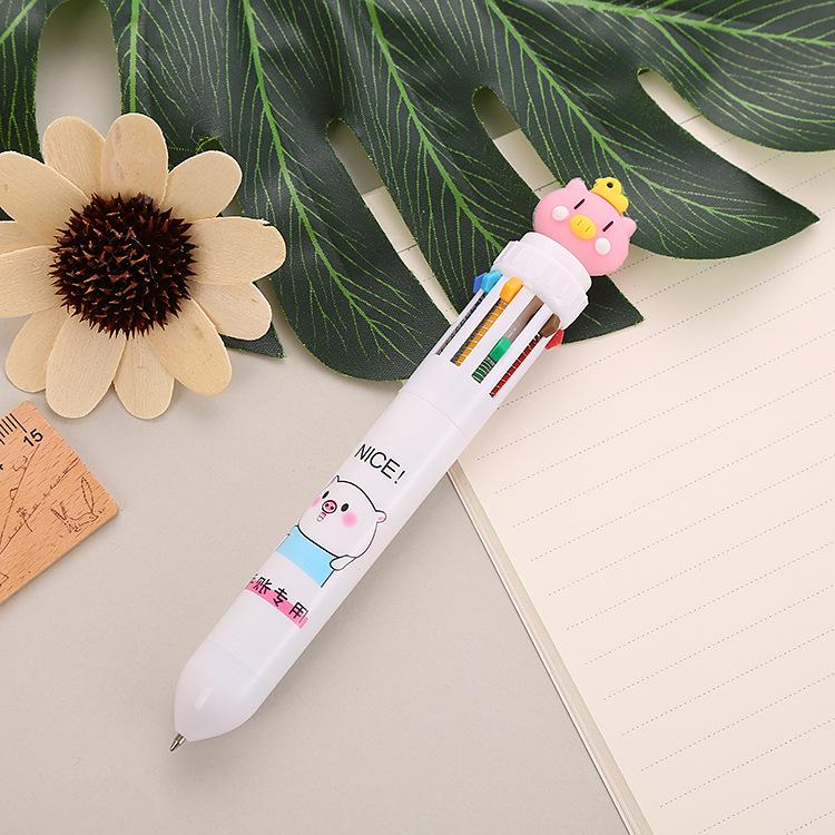 Korean Heart-Themed Ten-Color Push-Action Ballpoint Pen Rollerball Pen for Students and Doodling