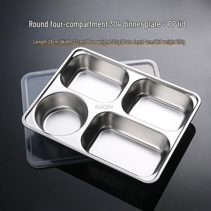 Stainless Steel Partitioned Lunch Plate with Lid