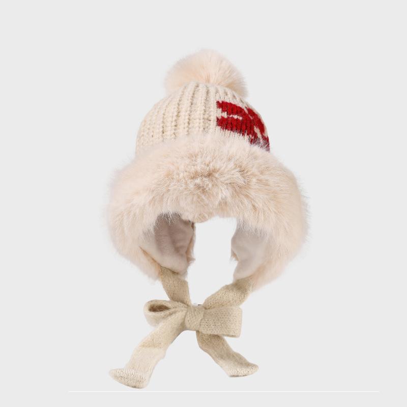 Women's Winter Retro Big Wool Collar Wool Hat Thick Ear Protection Knitted Hat