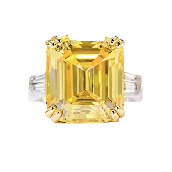 Lulu Tong S925 Silver Square Emerald-Cut Ring with Simulated High Carbon Diamond for Women
