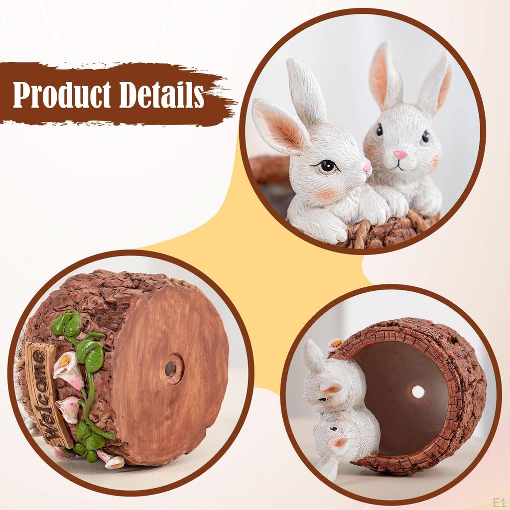 Resin Bunny Planter Flowerpot Creative Suclpture Cute Ornament Animal Plant Container for Yard