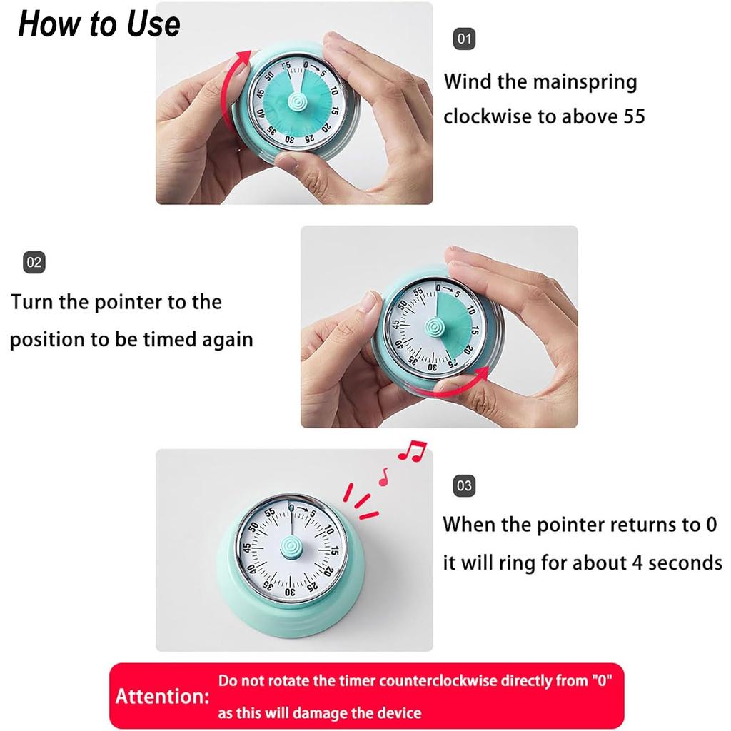 Vintage Stainless Steel Magnetic Mechanical Kitchen Timer 60 Minute Wind-up Countdown Loud Alarm for Cooking Timer Office Tasks3