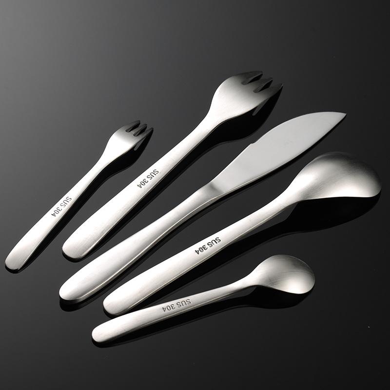 304 Stainless Steel Japanese-style Yanzong Knife, Fork, Spoon, Sanded Main Spoon, Multi-specification 5 Main Pieces, Hotel Western Tableware
