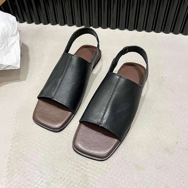 Fashion Women's Sandals Summer New Square Head Open-toe Line with Soft Soles Anti-slip Wear-resistant Flat Shoes