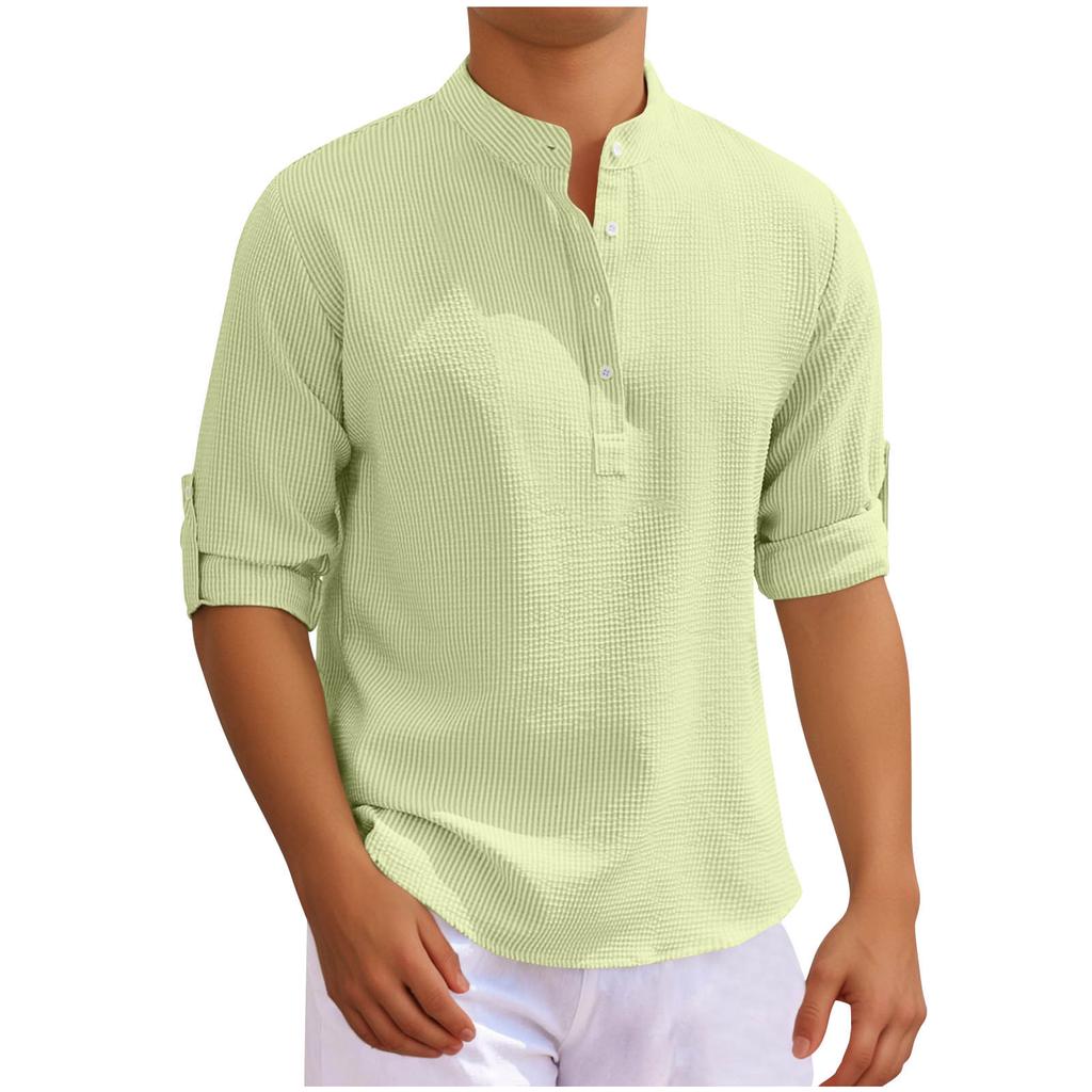 New four-season men's shirt long-sleeved stand-up collar open button shirt men's casual shirt top