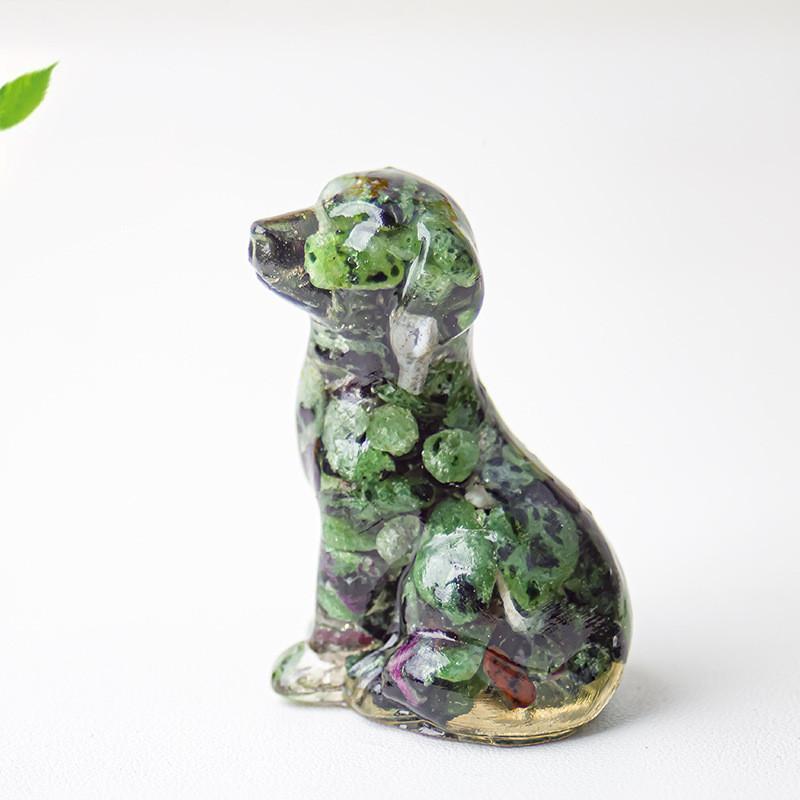 Resin Dog Figurine With Natural Crystal For Office Desk Decor And Home Gift
