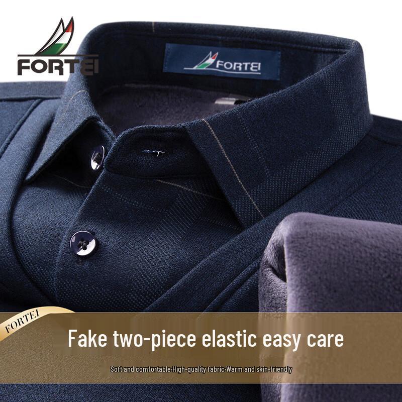 Men's Faux Two-Piece Fleece-Lined Thermal Polo Shirt