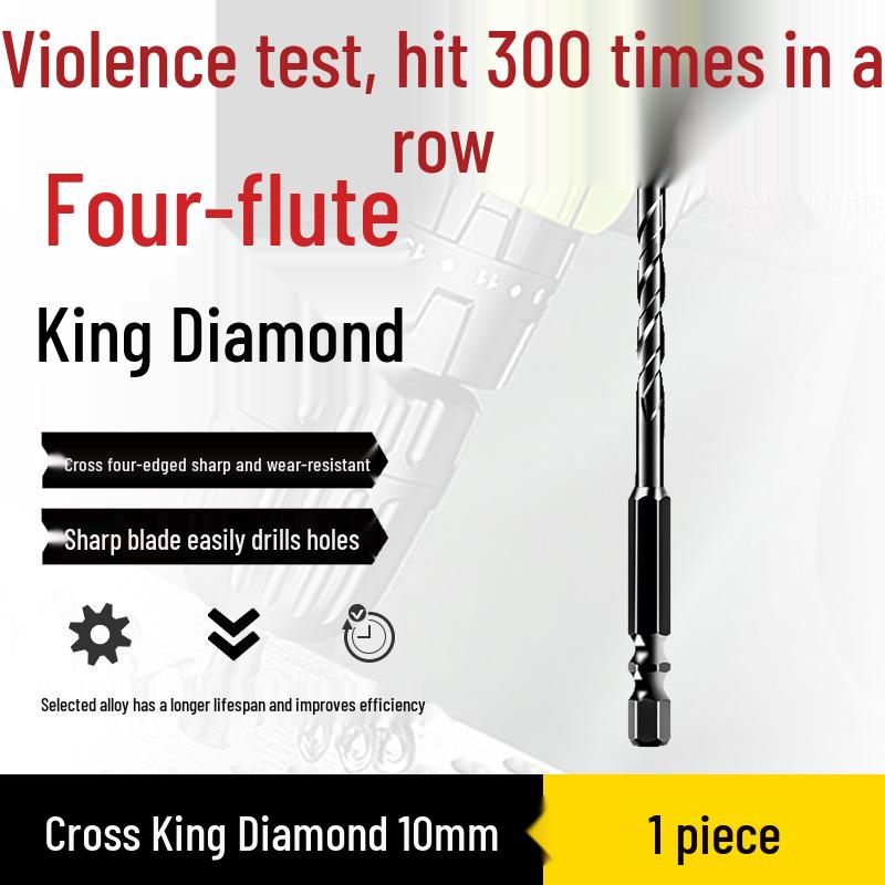 Impact Hex Shank Four-Blade Cross King Drill Bit for Concrete, Tile, and Glass