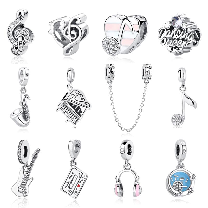Original 925 Sterling copper Charm Bead Love Music Note Piano Pendant Charms Fit Brand Bracelets Necklaces Women Diy Zircon