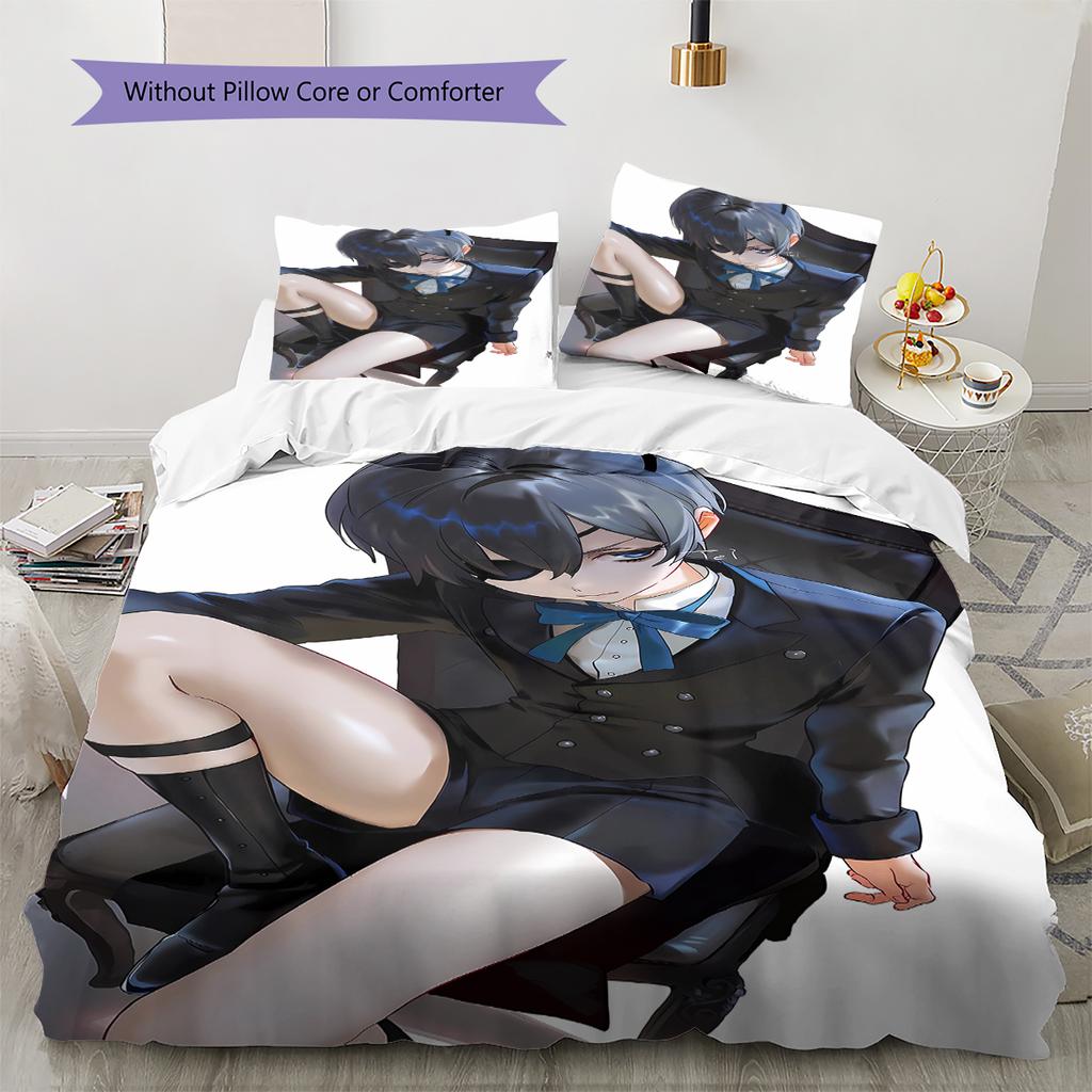 Black Butler Pattern Bedding,Quilt Set Quilt Cover Pillowcase Home Birthday Gift (1 * Duvet Cover + 2 * Pillowcase, Without Core)