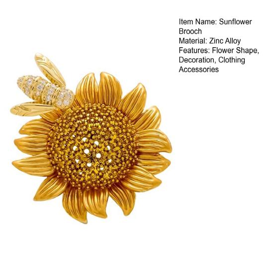 Strass-Bienen-Sonnenblumen-Brosche aus Zinklegierung, Blumen-Anstecknadel, Dekoration für Pullover, Strickjacken, Mäntel und Businessanzüge, Herren- und Damenbekleidungsaccessoires