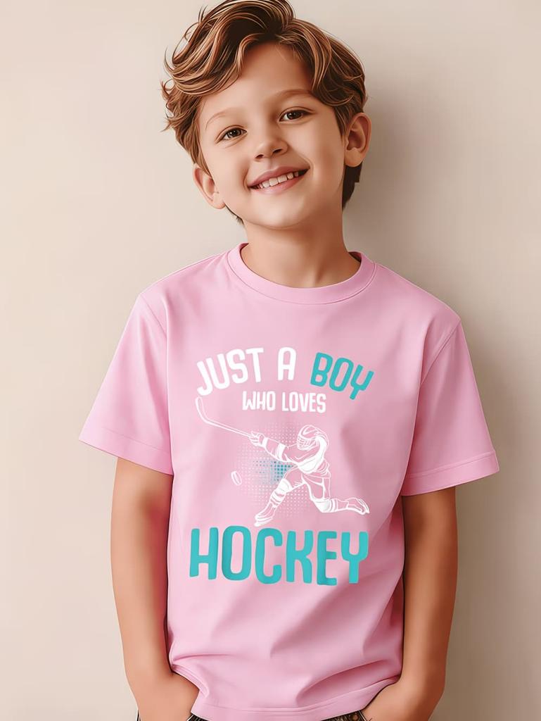 Junge, der Hockey liebt, Grafik-T-Shirt, Sommer-Kurzarm-T-Shirt für Kinder, Tägliches Lässiges Sport-Kinderkleidung, Oberteile, Kinderkleidung
