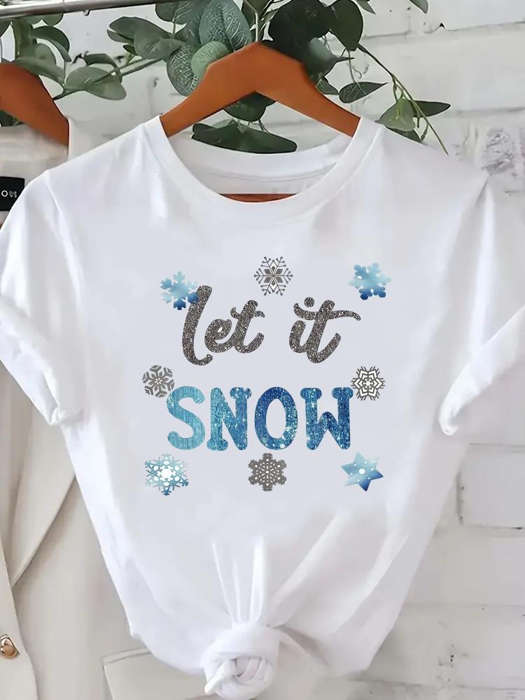 (Asian Size) star tree happy new year Tee merry Christmas festival O-neck Clothing Women's Top T Print Fashion ladies Graphic T-shirts