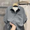 Men Half Sleeve Shirt Loose Collared Button Down Casual Chiffon Blouse