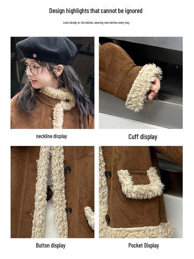 Girls' Fashionable Faux Fur and Leather One-Piece Winter Coat with Cotton-Padded Jacket for Autumn 2025