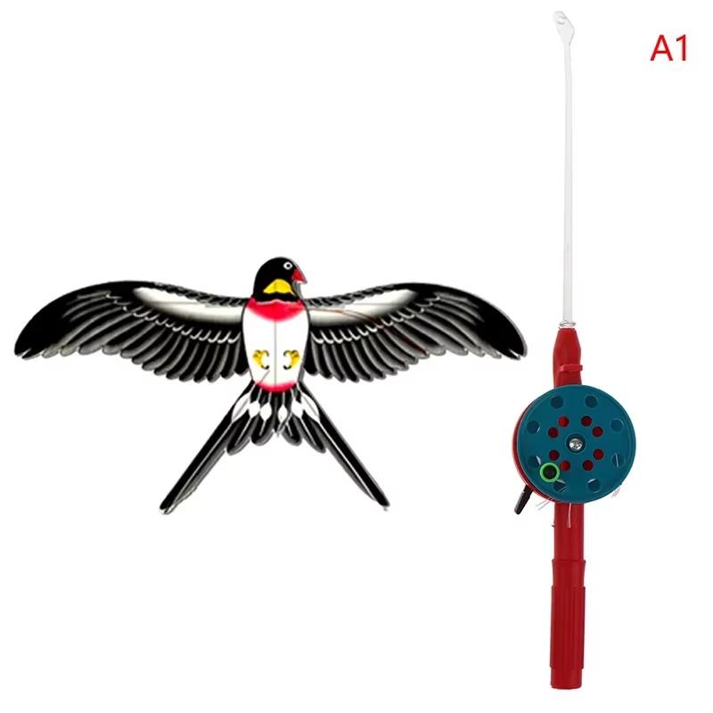 Mini Fishing Rod Kite for Kids Vivid Butterfly Swallow Parrot Easy to Fly Family in Spring Outdoor Fun Sports Toys Kites