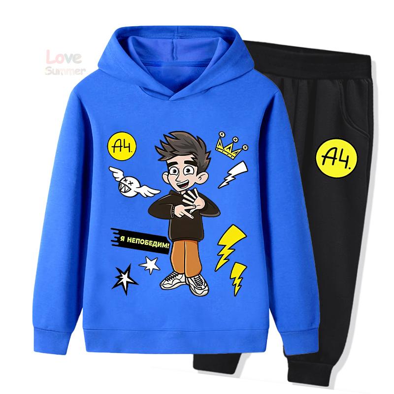 Merch A4 Winter Kinder Sportbekleidung Set Hoodies Jogginghosen Mädchen Junge Kapuzenpullover Kinder Outfit Pullover Hosen Anzug